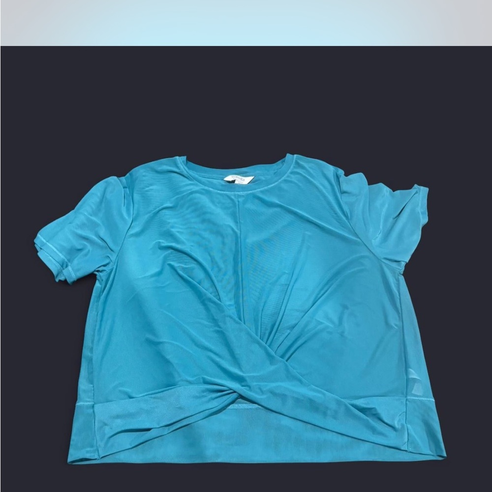 Isabella Active Wear Teal Twist Front Mesh Tee Short Sleeve Workout Top 1X‎ NEW